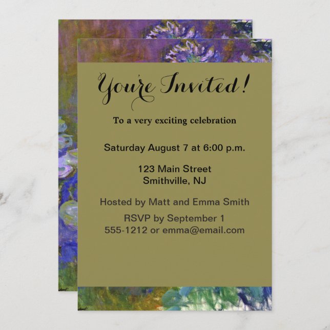 Claude Monet Water Lilies Agapanthus Invitation (Front/Back)