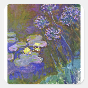 Claude Monet Water Lilies Agapanthus Square Sticker