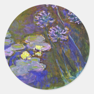 Claude Monet Water Lilies Agapanthus Vintage Art Classic Round Sticker