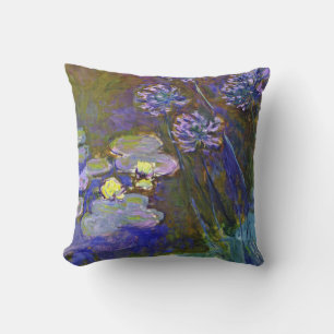 Claude Monet Water Lilies Agapanthus Vintage Art Cushion