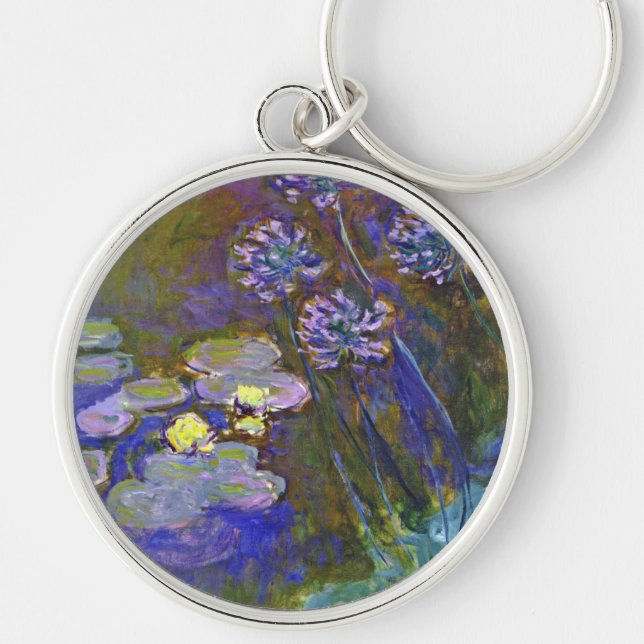Claude Monet Water Lilies Agapanthus Vintage Art Key Ring (Front)