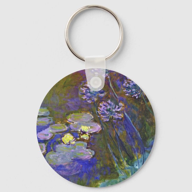 Claude Monet Water Lilies Agapanthus Vintage Art Key Ring (Front)