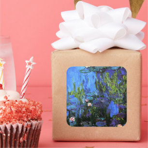 Claude Monet: Water-Lilies, blue indigo Square Sticker