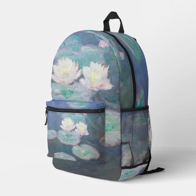 Claude Monet - Water Lilies, Evening Effect Printed Backpack (Back Corner Right)