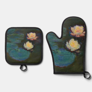 Claude Monet Water Lilies Impressionist Oil Art Oven Mitt & Pot Holder Set