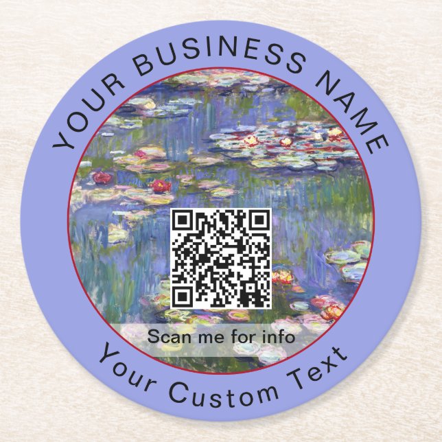 Claude Monet - Water Lilies / Nympheas - QR Code Round Paper Coaster (Front)