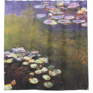 Claude Monet, Water Lilies, on Green and Purple Shower Curtain