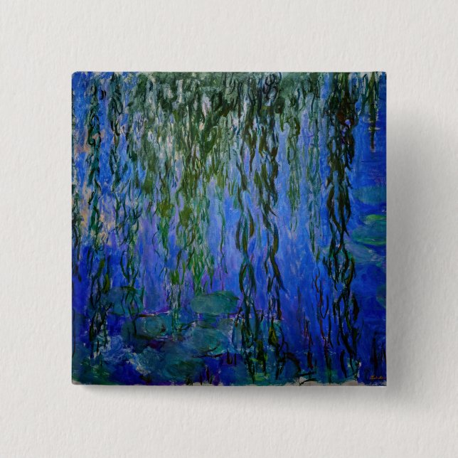 Claude Monet - Water Lilies with weeping willow 15 Cm Square Badge (Front)