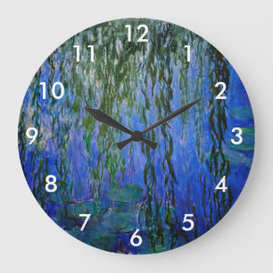 Claude Monet - Water Lilies with weeping willow Large Clock
