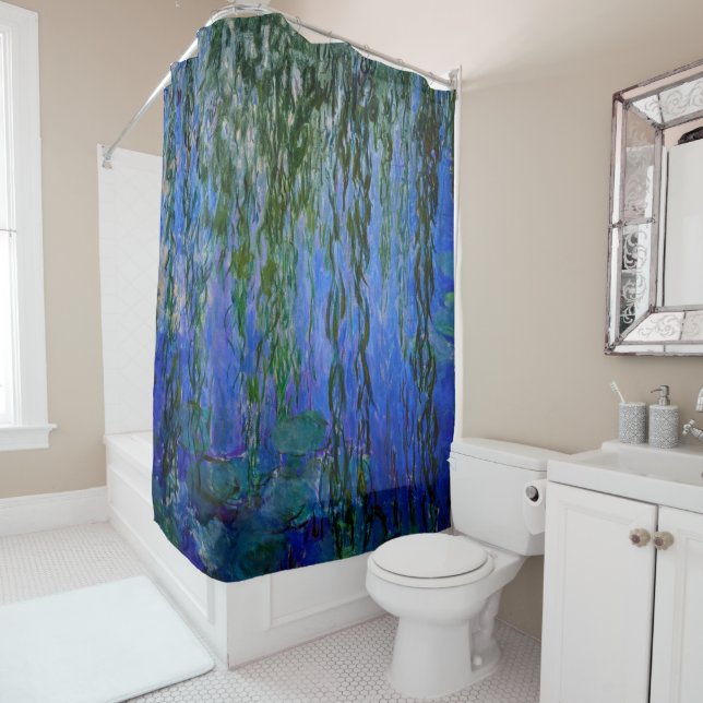 Claude Monet - Water Lilies with weeping willow Shower Curtain (In Situ)