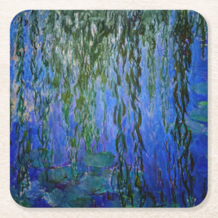 Claude Monet - Water Lilies with weeping willow Square Paper Coaster