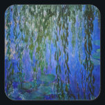 Claude Monet - Water Lilies with weeping willow Square Sticker<br><div class="desc">Water Lilies with weeping willow branches / Nympheas avec rameaux de saule by Claude Monet in 1916-1919</div>