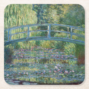 Claude Monet - Water Lily pond, Green Harmony Square Paper Coaster