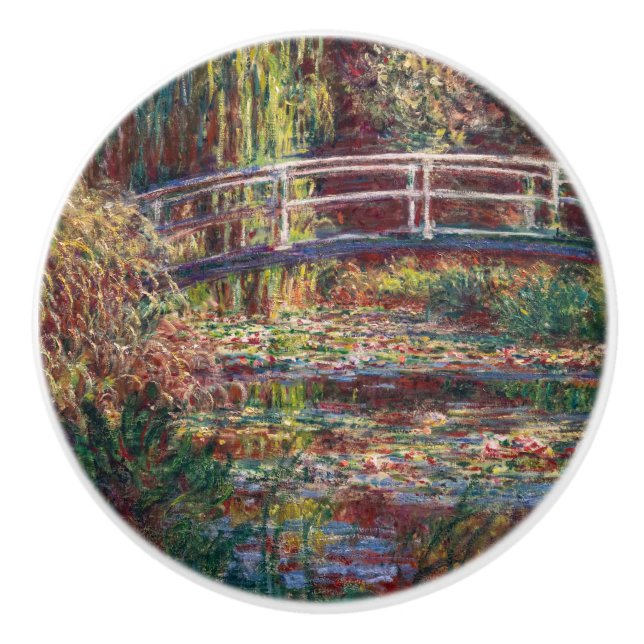 Claude Monet - Water Lily pond, Pink Harmony Ceramic Knob (Front)
