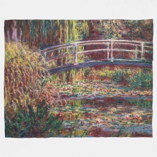 Claude Monet - Water Lily pond, Pink Harmony Fleece Blanket (Front (Horizontal))