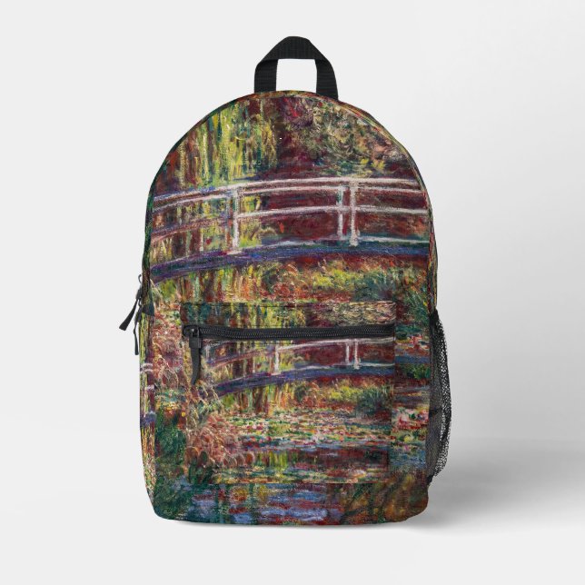 Claude Monet - Water Lily pond, Pink Harmony Printed Backpack (Front)
