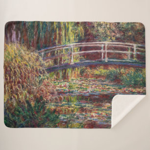 Claude Monet - Water Lily pond, Pink Harmony Sherpa Blanket