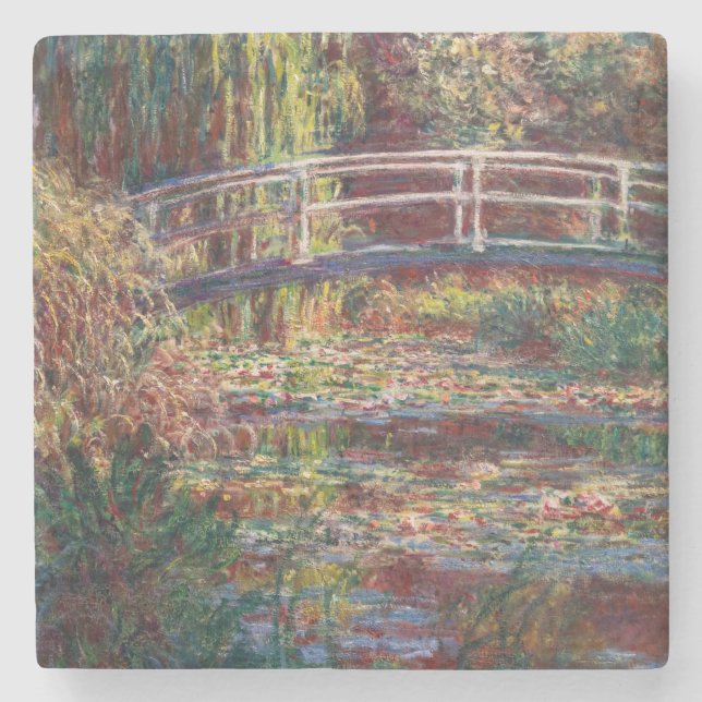 Claude Monet - Water Lily pond, Pink Harmony Stone Coaster (Front)