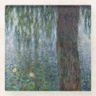 Claude Monet Waterlilies Weeping Willows left Glass Coaster