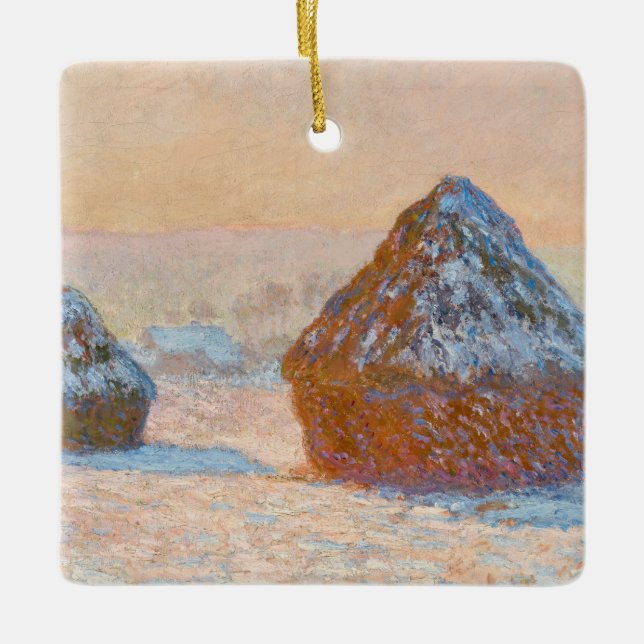 Claude Monet - Wheatstacks, Snow Effect, Morning Ceramic Ornament (Front)