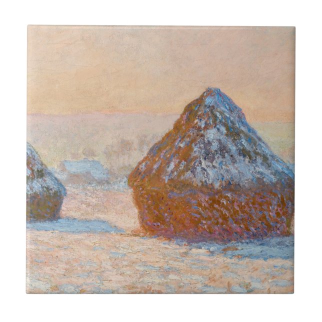 Claude Monet - Wheatstacks, Snow Effect, Morning Ceramic Tile (Front)