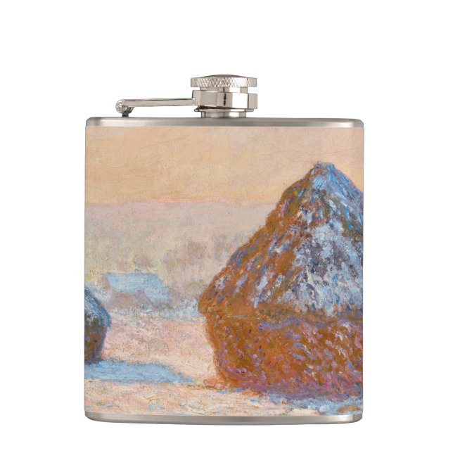 Claude Monet - Wheatstacks, Snow Effect, Morning Hip Flask (Front)
