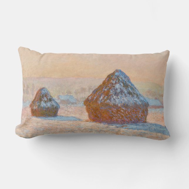 Claude Monet - Wheatstacks, Snow Effect, Morning Lumbar Cushion (Front)