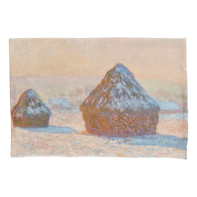 Claude Monet - Wheatstacks, Snow Effect, Morning Pillowcase (Front)
