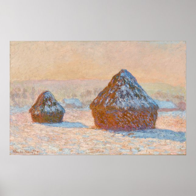Claude Monet - Wheatstacks, Snow Effect, Morning Poster (Front)