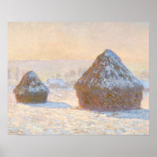 Claude Monet - Wheatstacks, Snow Effect, Morning Poster