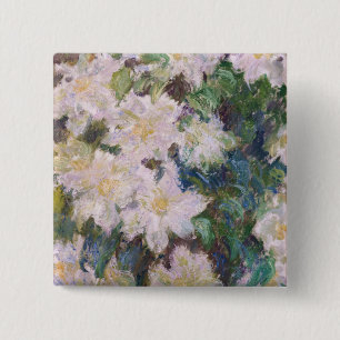 Claude Monet - White Clematis 15 Cm Square Badge