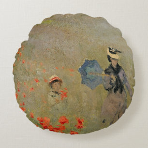 Claude Monet   Wild Poppies, near Argenteuil Round Cushion