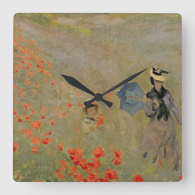Claude Monet | Wild Poppies, near Argenteuil Square Wall Clock (Front)