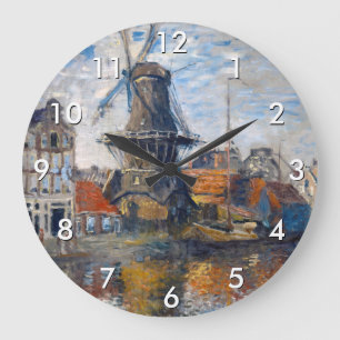 Claude Monet - Windmill, Amsterdam Large Clock