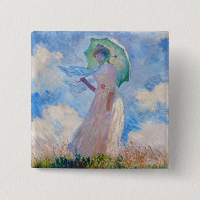 Claude Monet - Woman with a Parasol facing left 15 Cm Square Badge (Front)