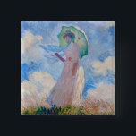 Claude Monet - Woman with a Parasol facing left 15 Cm Square Badge<br><div class="desc">Study of a Figure Outdoors,  also known as Woman with a Parasol/Umbrella facing left. By Claude Monet in 1886.</div>