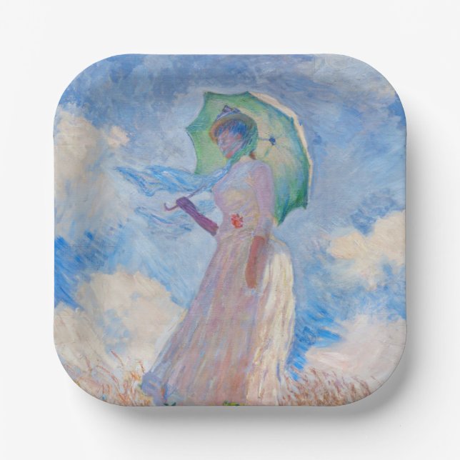 Claude Monet - Woman with a Parasol facing left  Paper Plate (Front)