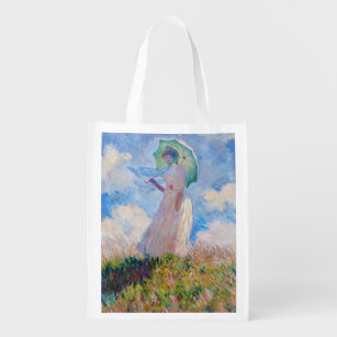Claude Monet - Woman with a Parasol facing left Reusable Grocery Bag