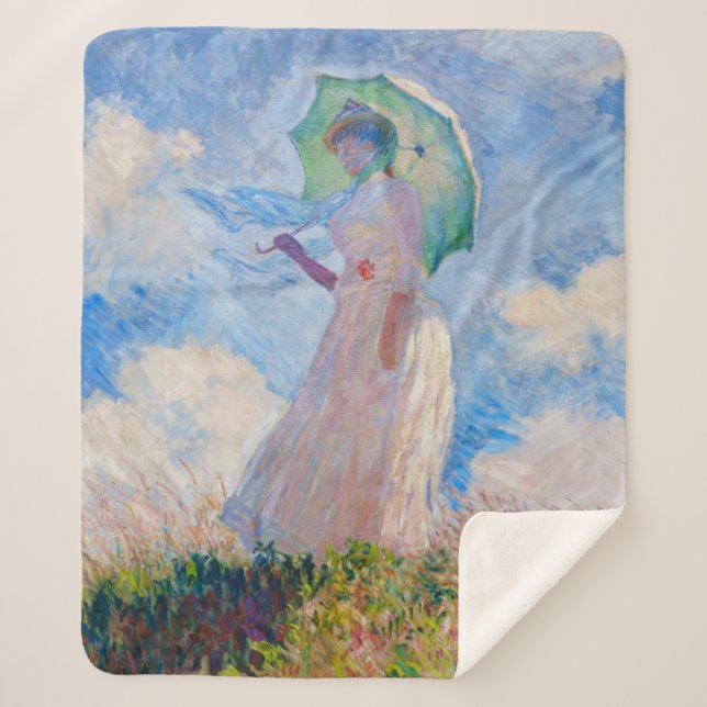 Claude Monet - Woman with a Parasol facing left Sherpa Blanket (Front)