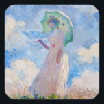 Claude Monet - Woman with a Parasol facing left Square Sticker<br><div class="desc">Study of a Figure Outdoors,  also known as Woman with a Parasol/Umbrella facing left. By Claude Monet in 1886.</div>