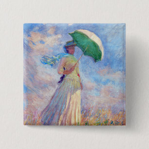 Claude Monet - Woman with a Parasol facing right 15 Cm Square Badge