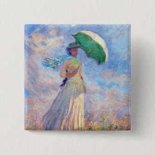 Claude Monet - Woman with a Parasol facing right 15 Cm Square Badge