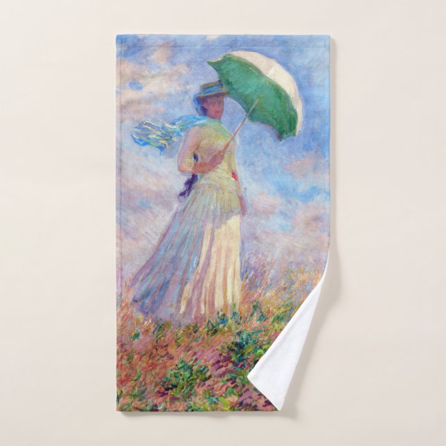 Claude Monet - Woman with a Parasol facing right Bath Towel Set (Hand Towel)
