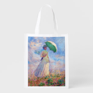 Claude Monet - Woman with a Parasol facing right Reusable Grocery Bag