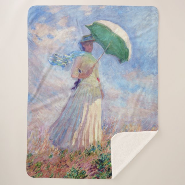Claude Monet - Woman with a Parasol facing right Sherpa Blanket (Front)