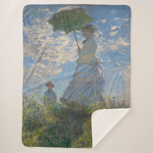 Claude Monet Woman with a Parasol Fine Art Sherpa Blanket