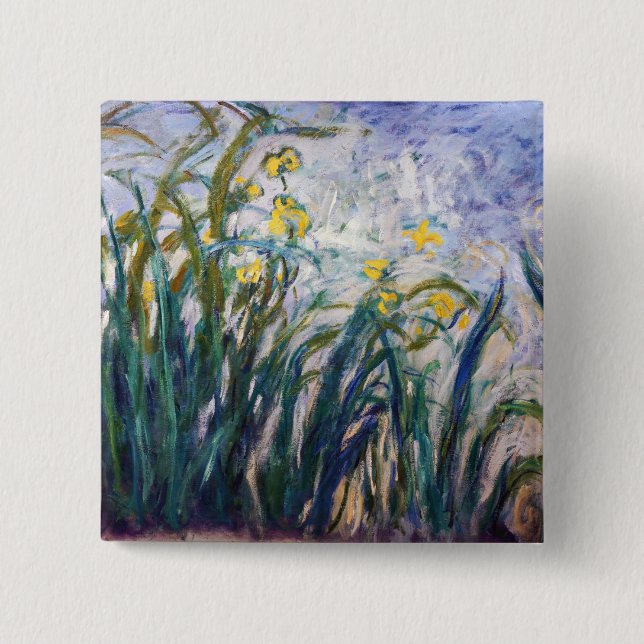 Claude Monet - Yellow and Purple Irises 15 Cm Square Badge (Front)