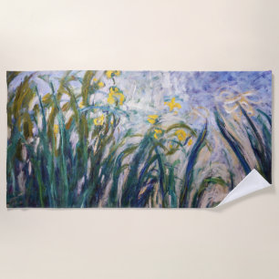 Claude Monet - Yellow and Purple Irises Beach Towel