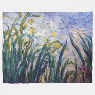 Claude Monet - Yellow and Purple Irises Fleece Blanket