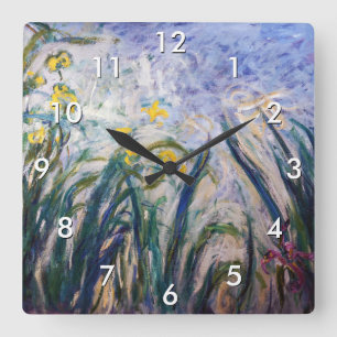 Claude Monet - Yellow and Purple Irises Square Wall Clock
